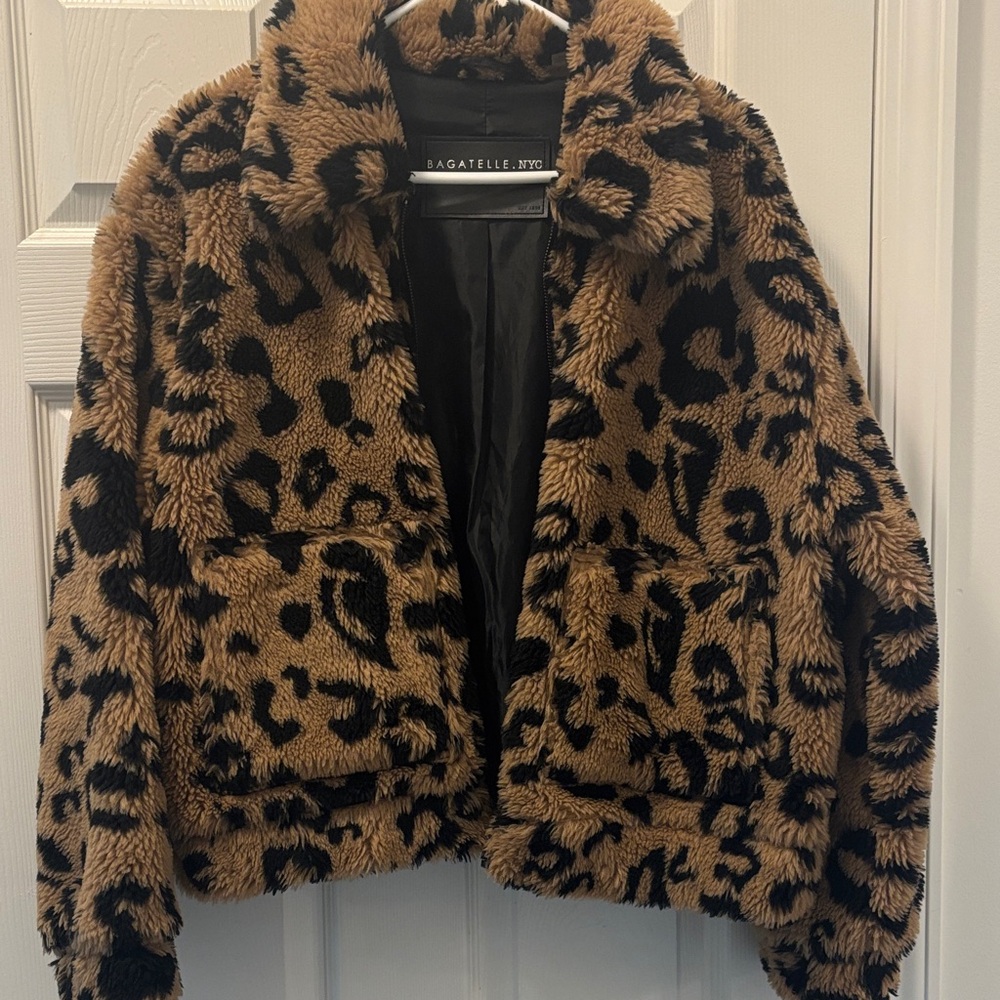 bagatelle Leopard Print Faux Fur Jacket - Brown & Black